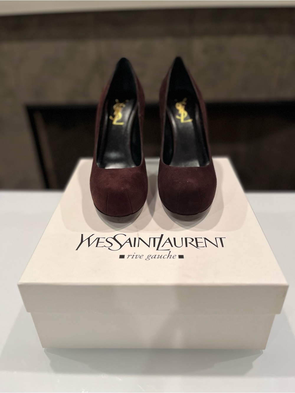 NIB Yves Saint Laurent Brown Suede Tribtoo Platform Pumps Heels 36